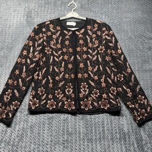 VTG Papell Boutique Evening Women's L Silk Beaded Floral Jacket Black Copper